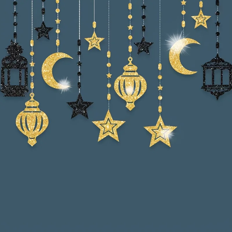 6 teile/satz Glitter Islamischen Sterne Mond Laterne Papier Girlande Hängen Banner für Ramadan Kareem Eid Mubarak Party Hause Dekorationen