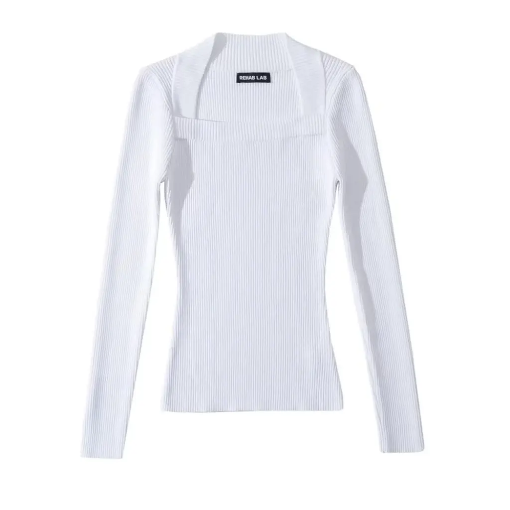 

Women's European And American Style Long Sleeve Square Collar Sweater Slim Fit Off-the-Shoulder Bottoming Shirt Top for Autumn