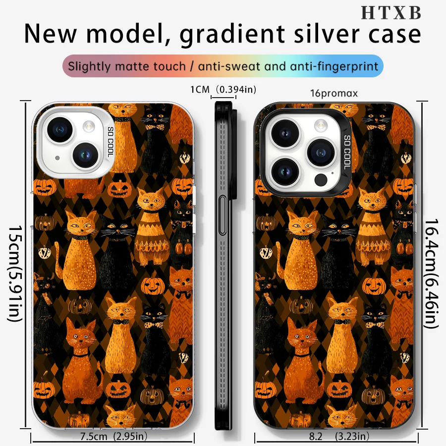 حافظة هاتف قطة سوداء، قطة صفراء، يقطين لهاتف آيفون 17 إلى 11 برو ماكس بلس