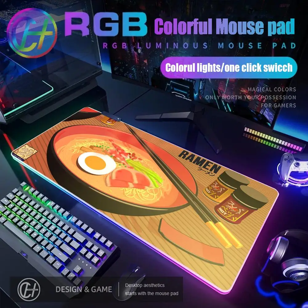 

RAMEN BOWL Mouse Pad RGB Gaming Mouse Pad Desk Mat HD Gamer Large LED Light XXL MousePads PC Computer Carpet