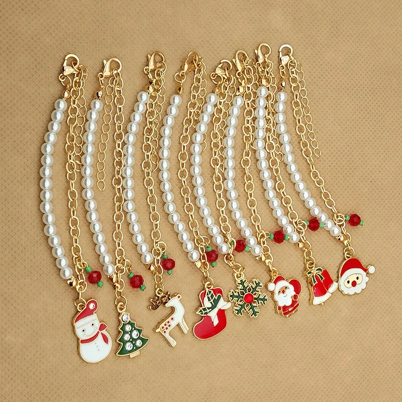 Cute Christmas Series Snowflake Tree Pendant Crystal Bracelet Women's Beads Adjustable Thread Rope Bracelet Jewelry Gifts Decor