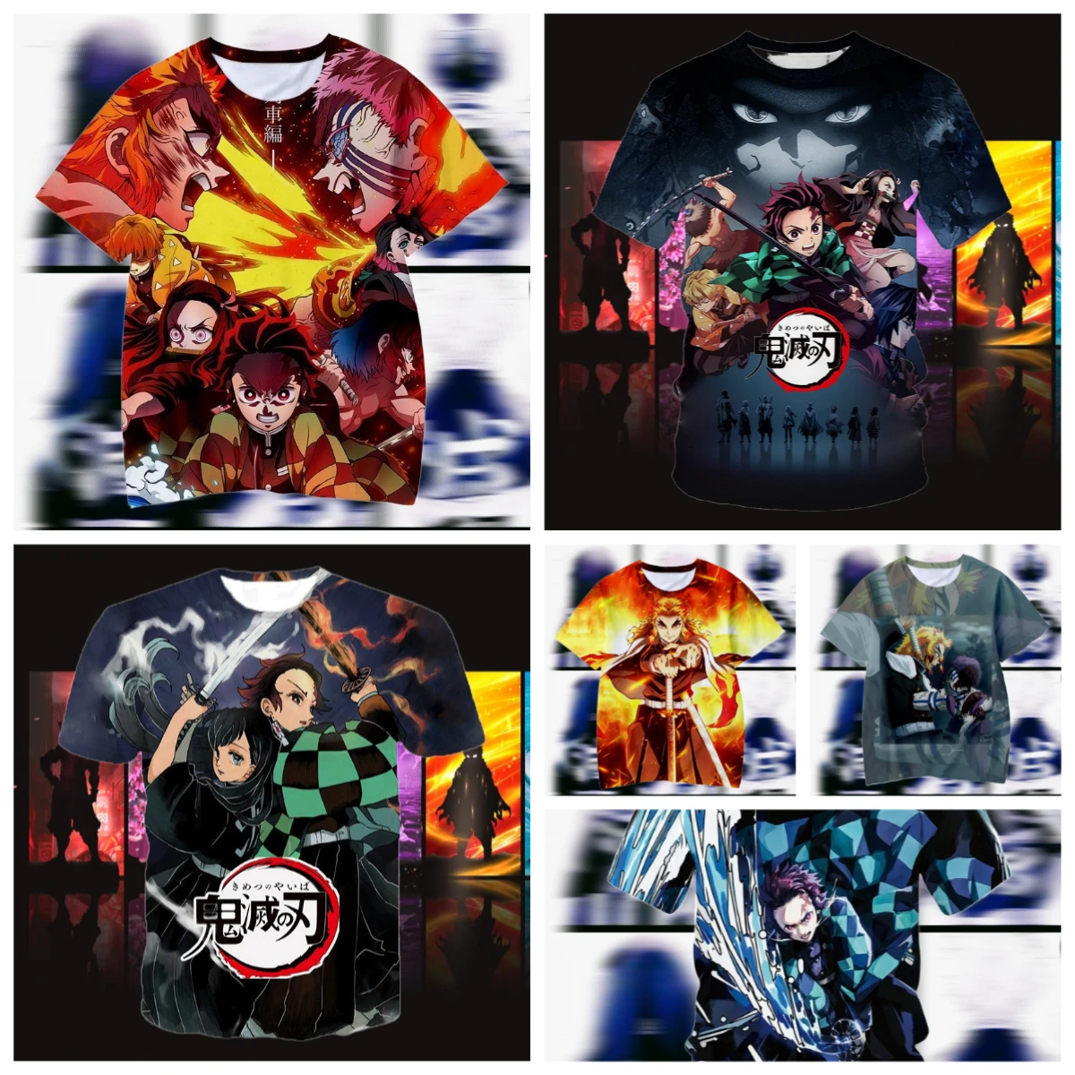 

Лето 2025 г., хит продаж, аниме Ghost Annihilation Blade Infinite City Showdown Series, футболка для взрослых и детей, модный топ, повседневный