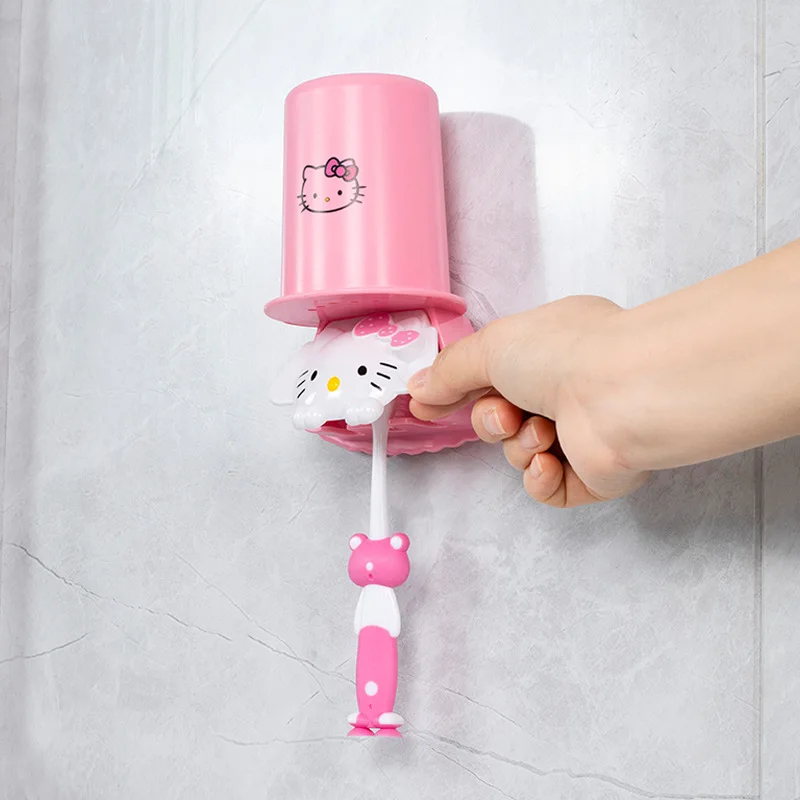 Sanrio Hello Kitty Tandenborstelhouder Wasbeker Set Cartoon Kt Kat Tandenborstel Opbergbeker Kerstmis Halloween Geen behoefte aan boren