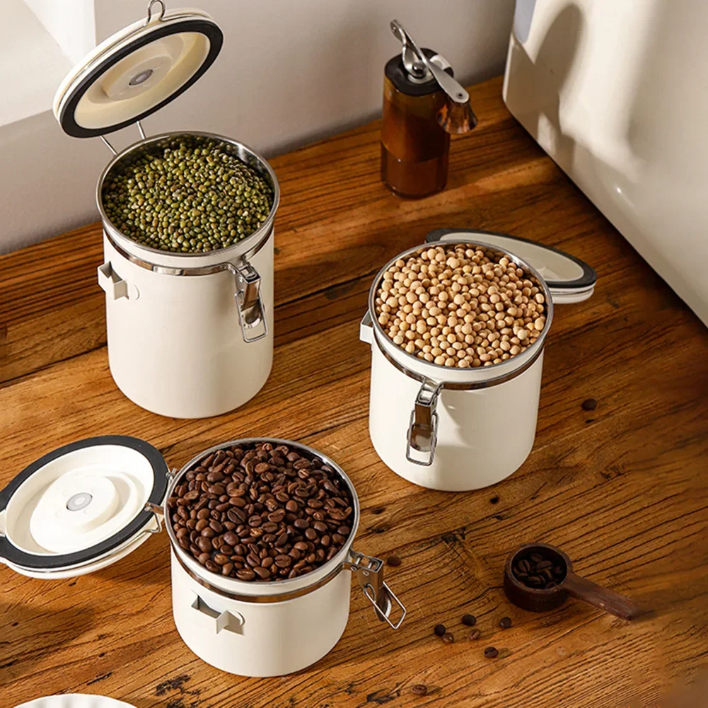 

Coffee Beans Vacuum Sealed Jug,Stainless Steel Food Airtight Container for Kitchenware,Portable Grain Storage Can for Kitchen