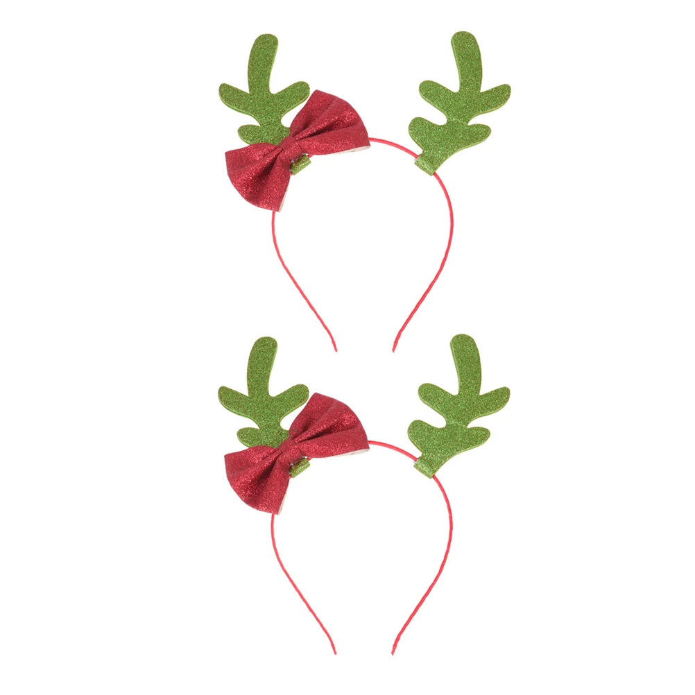 

2Pcs Christmas Antler Headband Glitter Bowknot Hair Hoop Party Hair Accessories Comfortable Fit Christmas Headband