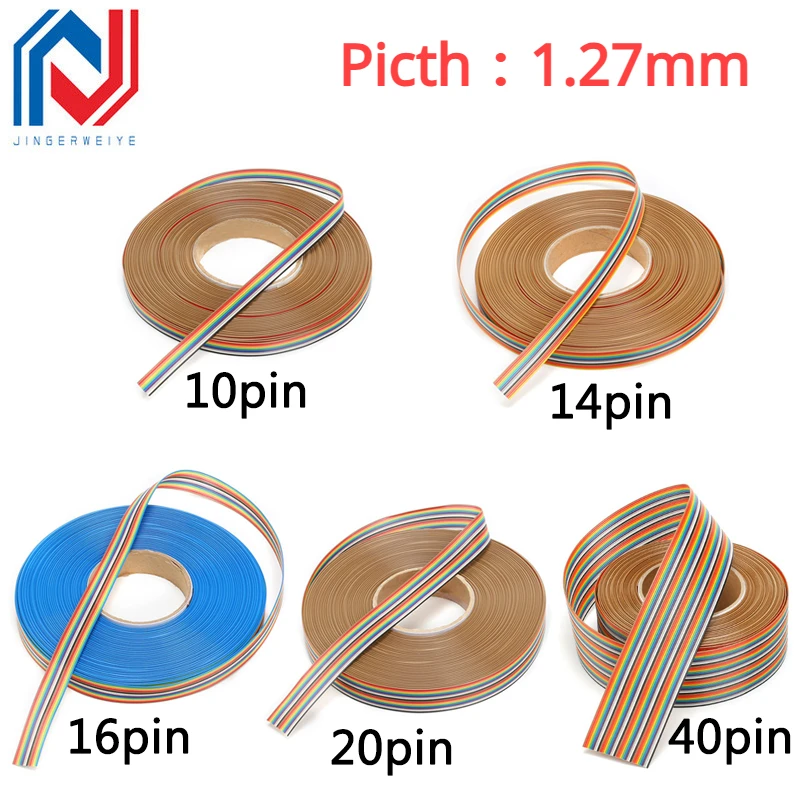 1 Meter 16 Pin Flat IDC Ribbon Extension Cable 10/14/20/26/34/40/50pin Rainbow Wire With 1.27mm Line Pitch Connect Wires