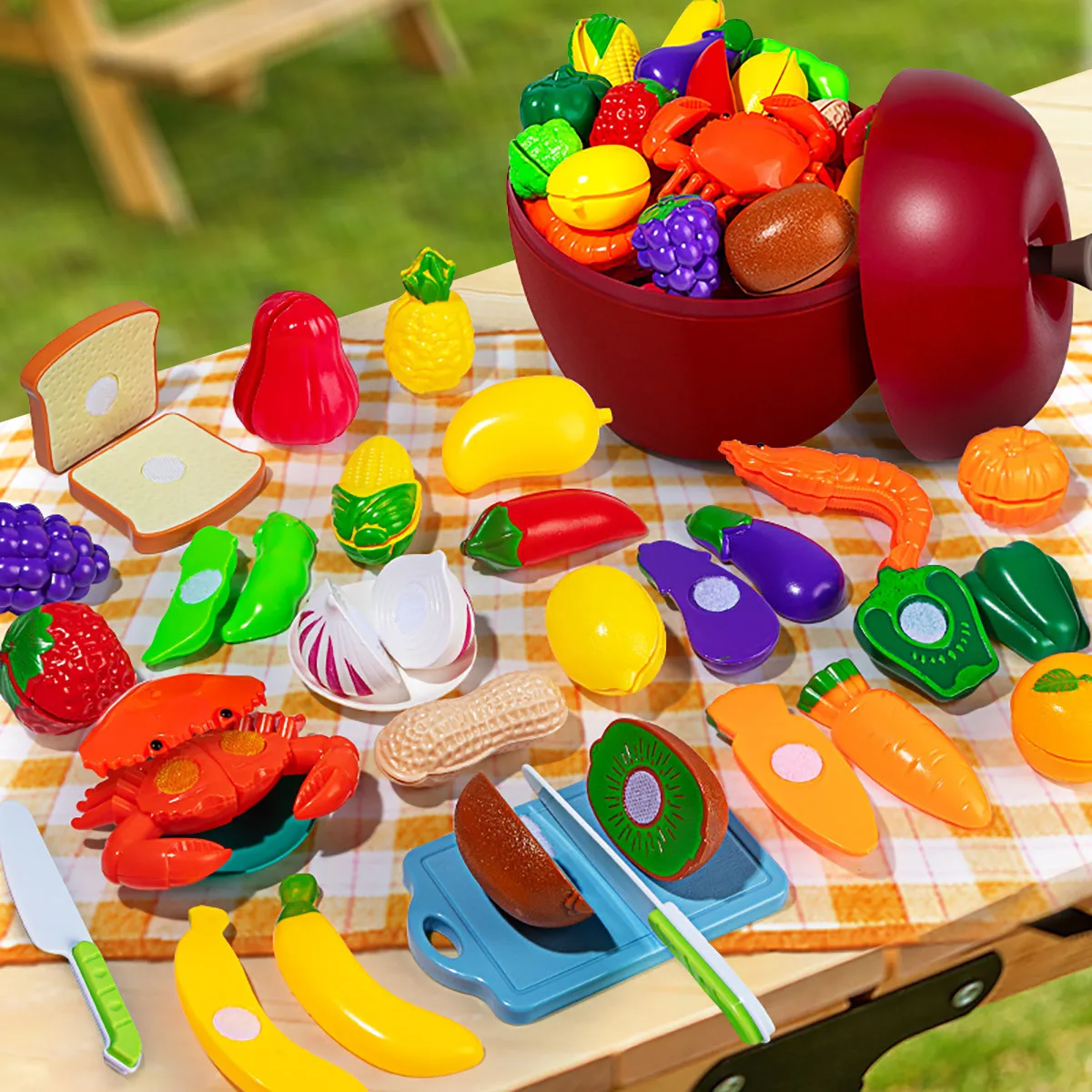 25-32pcs 어린이 시뮬레이션 장난감 두리안 애플 과일 컷 과일 소녀 장난감 척 놀이 주방 게임 파티 애플 상자 소녀 게임