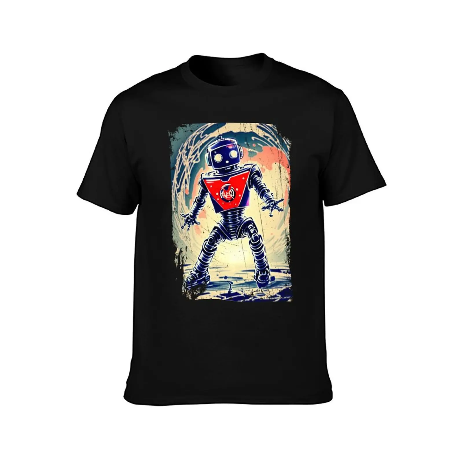 Retro Robot, used look and old school, scifi T-Shirt blue archive summer tops graphic t shirts plus size men clothing