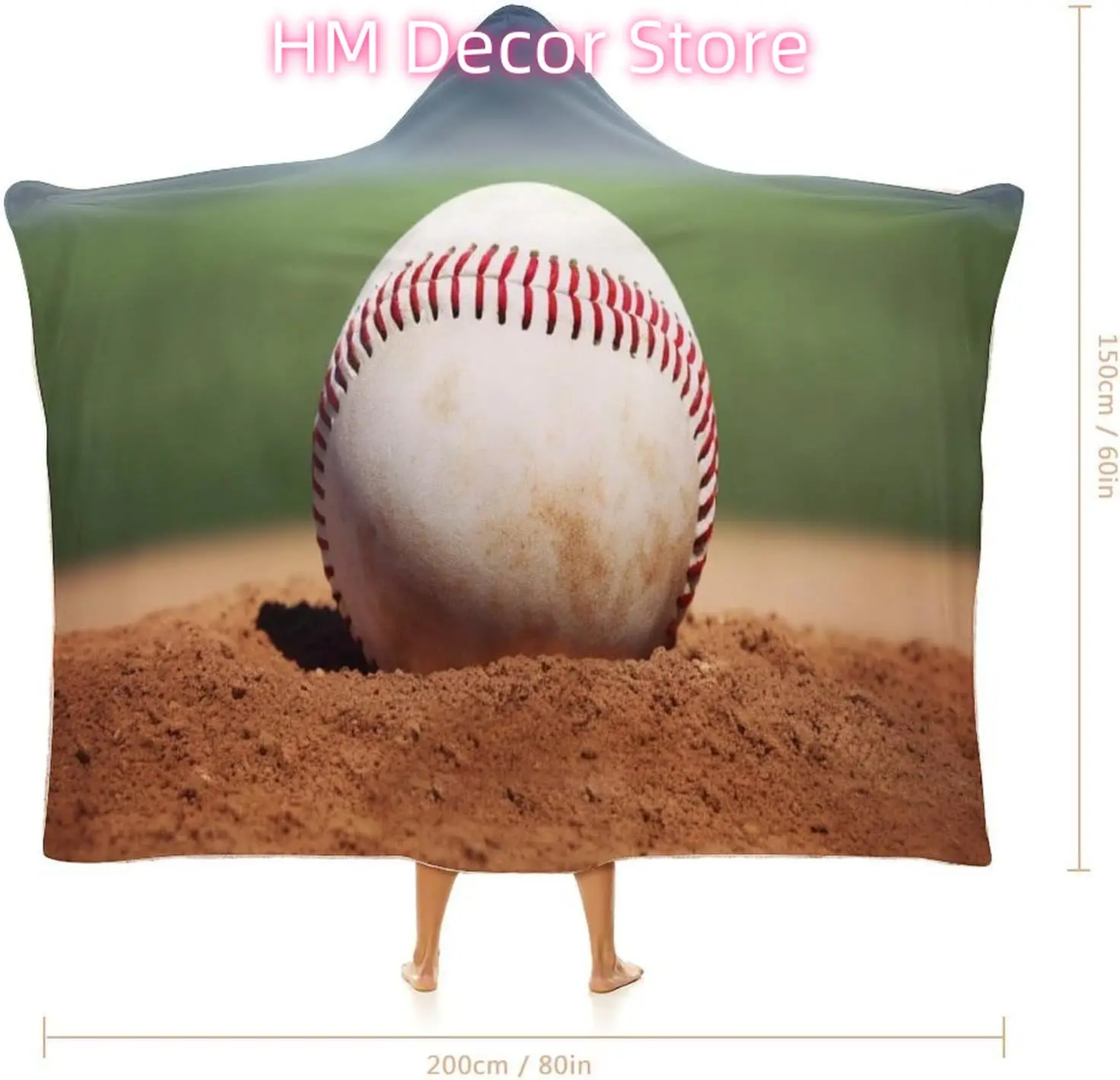 Baseball Wearable Hooded Blanket, Ultra Soft Arctic Velvet Cape Cloak Unisex - Cozy Wearable Blanket 60