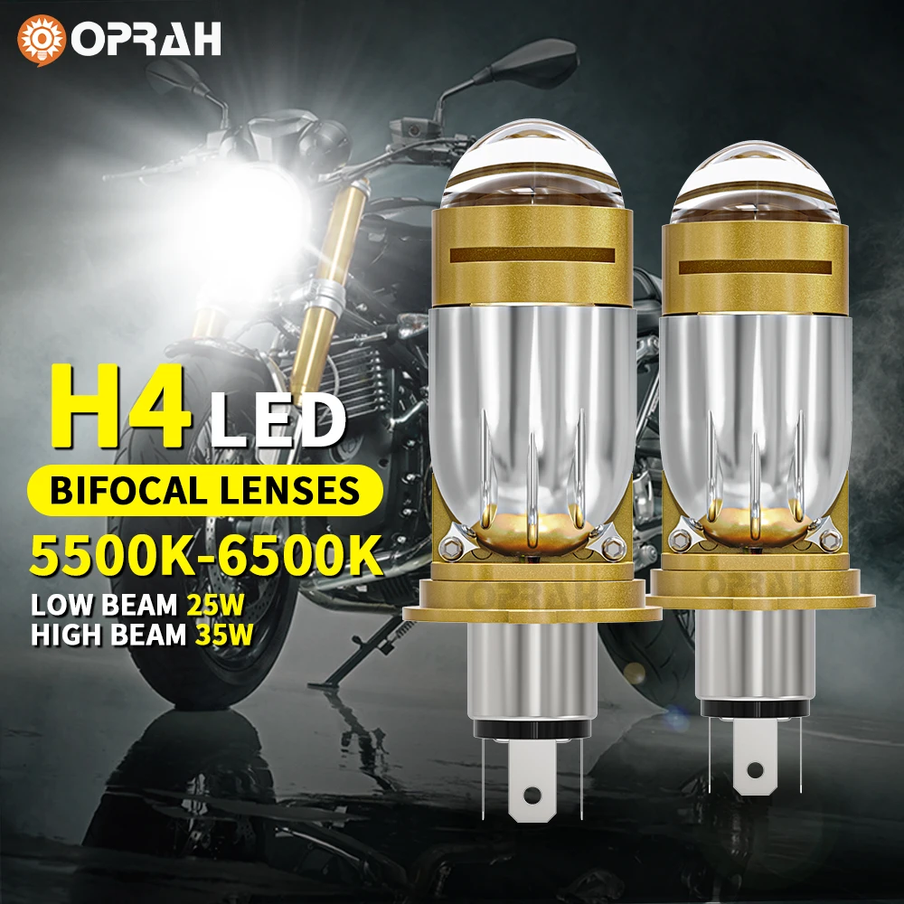 Oprah lampu depan Led Mini untuk mobil, lampu sorot lampu Mini Led H4 1860 CSP untuk mobil sepeda motor Hi/Lo Beam proyektor Turbo 6000k putih