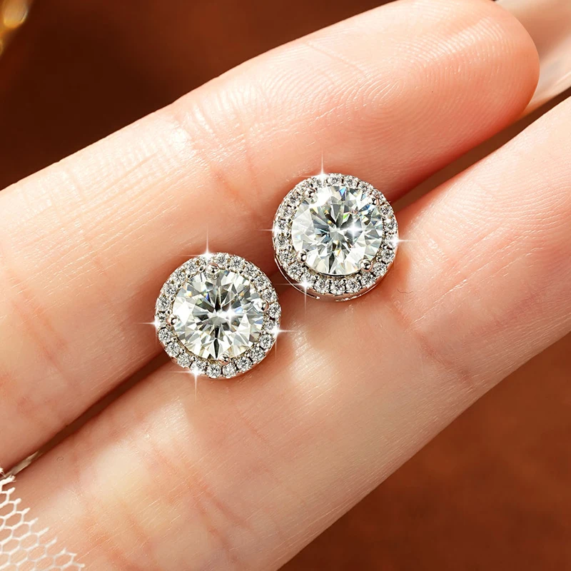 Rrjzz 0,5CT 1CT D-Farbe Brillanter Rundschliff Labor-Moissanit Halo Ohrstecker 14k Weißgold Plattiert Damen-Ohrringe Schmuck – Detail 6