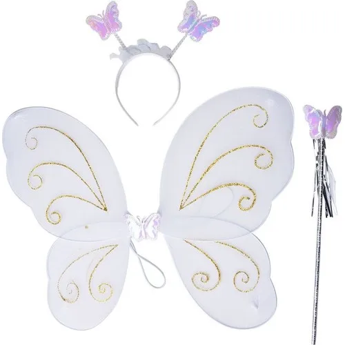 Aydınlı Party Accessory Butterfly Wing Crown Wand White Color