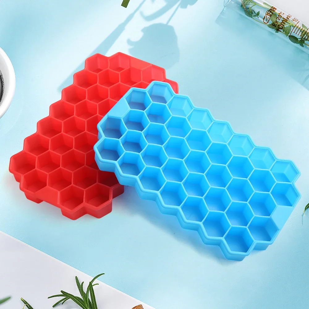 Ice Cube Tray Silicone Mold 37 Grid Honeycomb Shape Ice Cube Maker BPA Free Ice Maker with Lids DIY Popsicle Mould Ice Mold