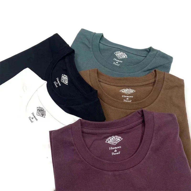Pure Cotton Short Sleeve T-shirt Loose Simple Basic Round Neck Top Pocket Tees White-Apricot Black Solid color style image 2