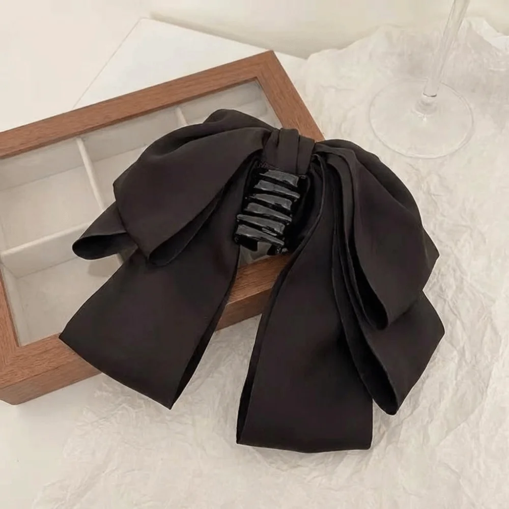 Elegant Wide Grip Oversized Bow Hair Claw Non-Slip Durable Long-Lasting Hair Accessories Sturdy Pure Black Hair Clamp Long Hair