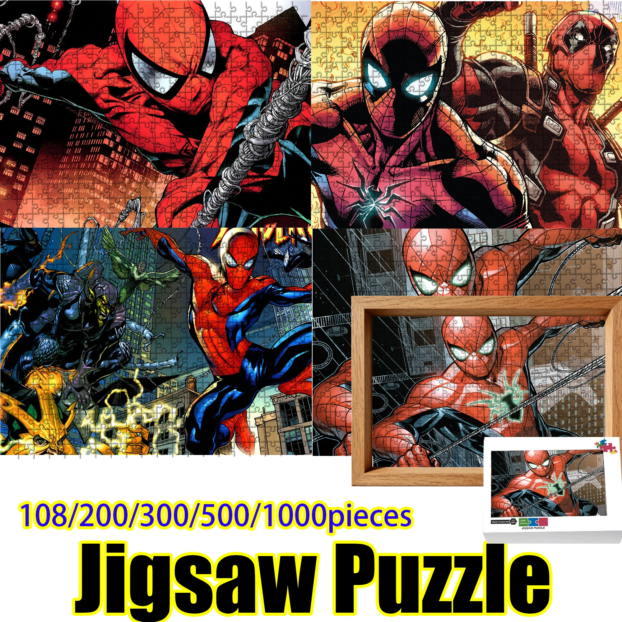 

Wooden Jigsaw Puzzle 108/200/300/500/1000 Pcs, Spider-Man Comic Art Puzzle, Marvel Superhero Scene for Fans, Collectible Keepsak