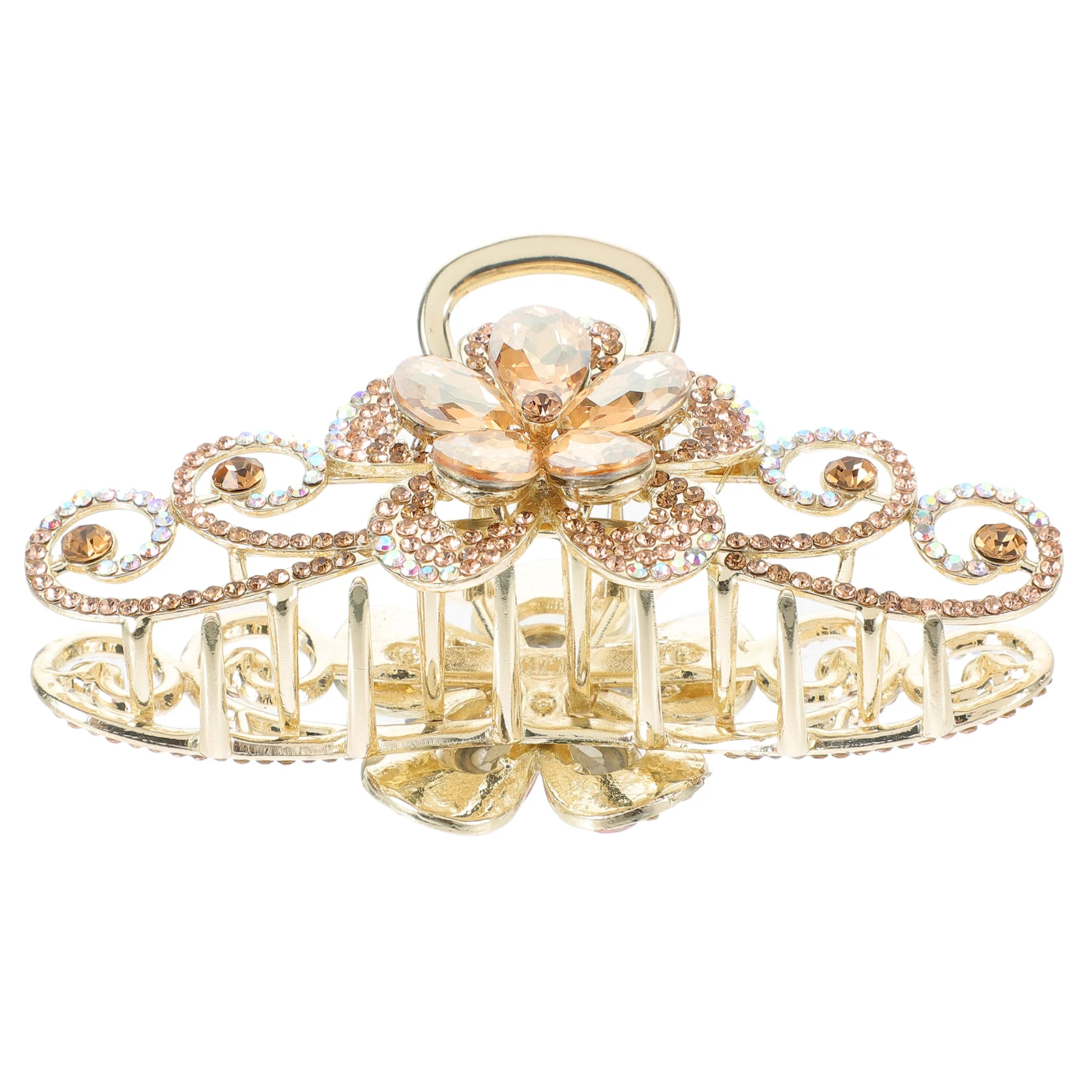 

Large Updo Accessories Girls Rhinestone Claw Clip Large Size Double Flower Alloy Sturdy Grip Ponytails Braids Thin