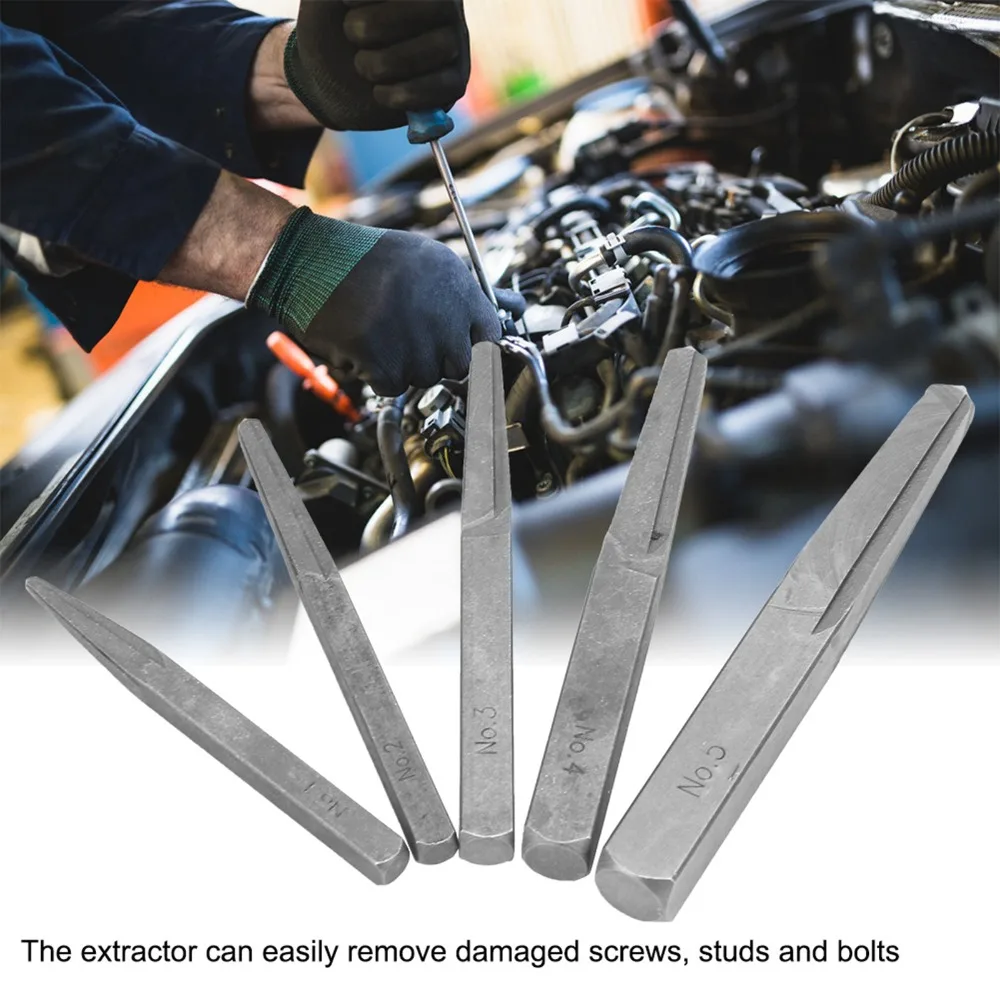 

5 Pcs Straight Fluted Easy Out Bolt Extractor Set Square Type 3/16-Inch to 5/8-Inch Straight Fluted Screw Extractor M4-M18