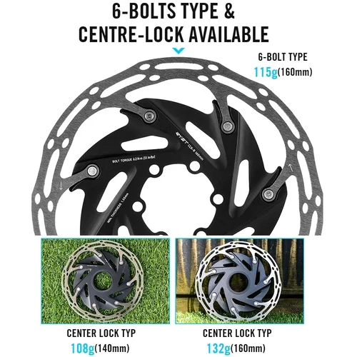 Imagen 2 del producto 2025 RYET Rotores de freno de bicicleta 6 pernos y bloqueo central 140mm/160mm MTB piezas de bicicleta de carretera Rotores de freno de disco accesorios de ciclismo