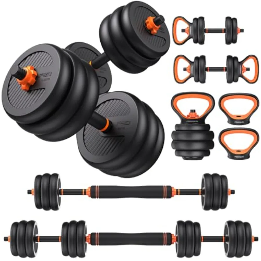 

DS2 Adjustable Dumbbells, 20/30/40/45/70/90lbs Free Weight Set with Connector, 5 in1 Dumbbells Set Used as Barbell, Kettlebells