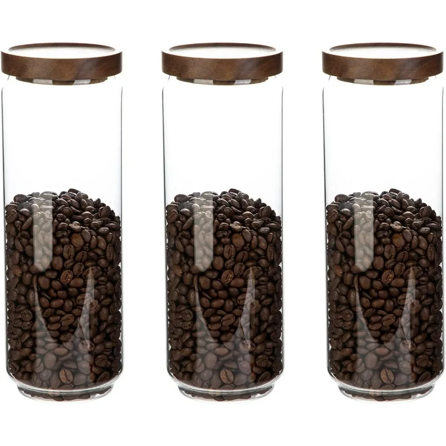 

Glass Storage Jars with Wooden Lid Set of 3 44 OZ High Borosilicate Glass Containers Kitchen Food Canisters s for Coffee Beans