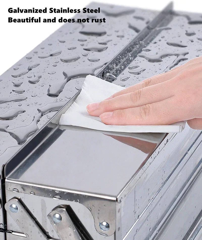 Upgrade Stainless Steel Tools Box Professional Complete Toolbox  Metal Side-opening Double-handle Storage Folding Tool Storage