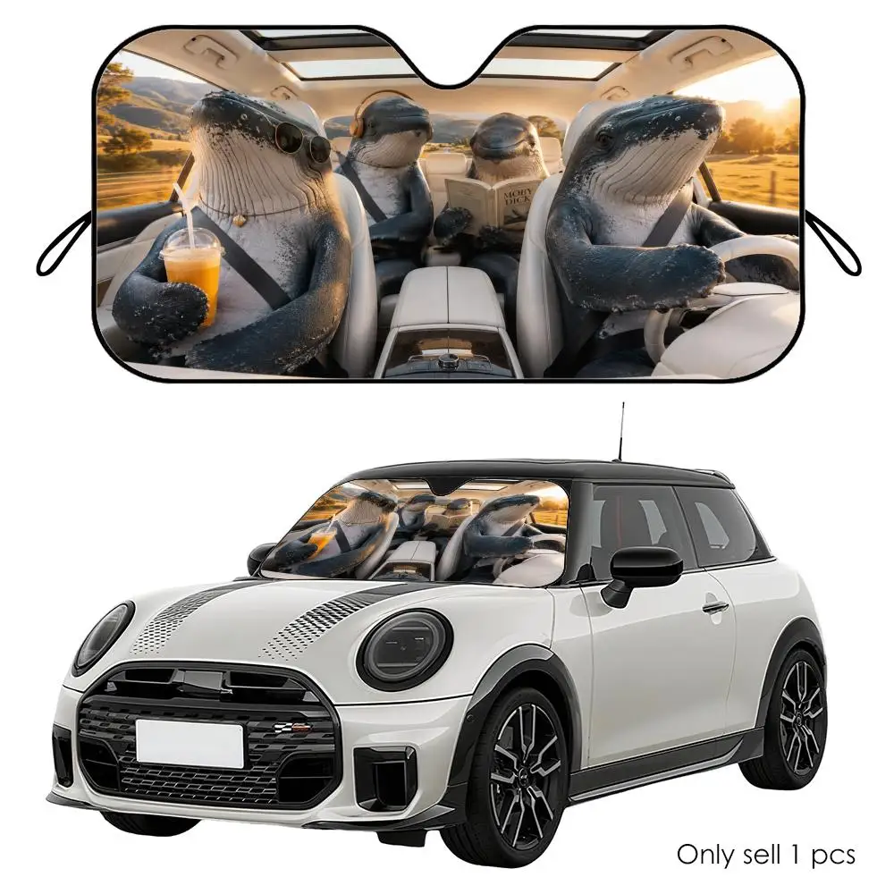 

Whale Driving Travel Sun Visor Reusable Aluminum Foil Car Windshield Sun Visor UV Heat Insulation Cover Shade
