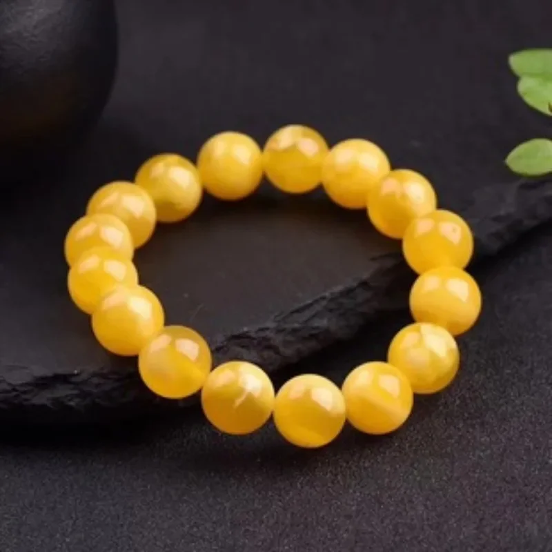 Yellow Honey Chicken Oil Yellow Old Beeswax Amber Single Ring Bracelet for Men and Women