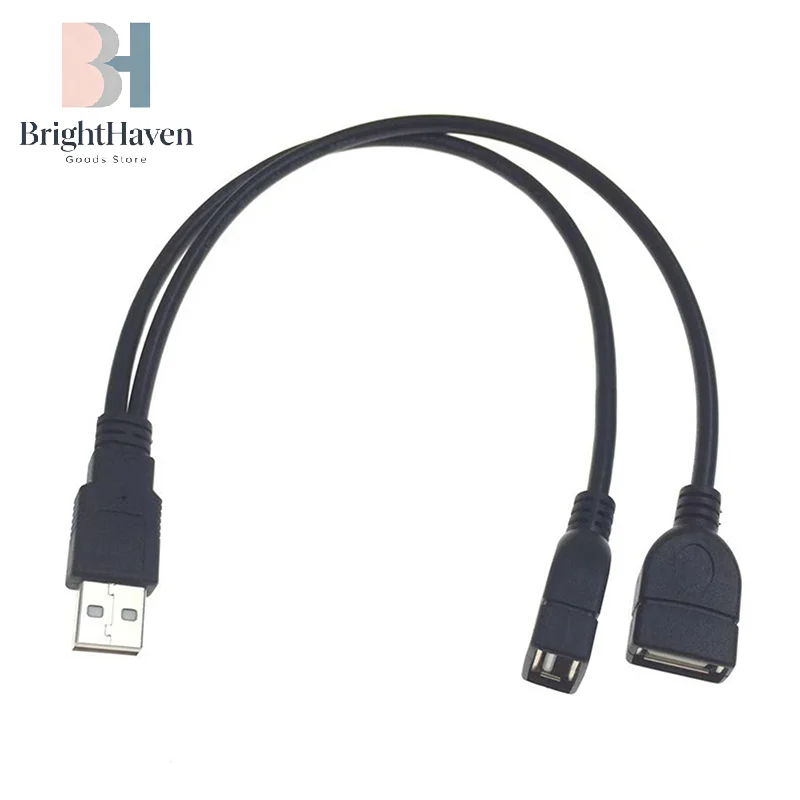 High Quality USB 2.0 Cable Double Splitter Adapter Cable 1 To 2 Female To USB Male Power Extension Cord B.H