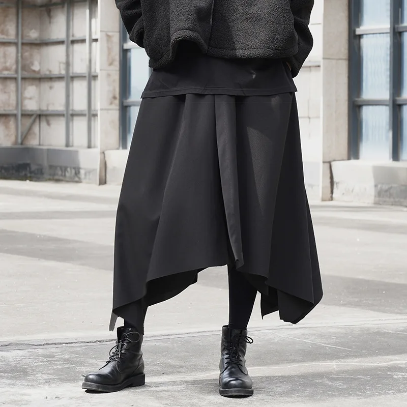 

Men's Wide Leg Pants Spring And Autumn New Dark Mountain Style Niche Personality Irregular Performance Loose Nine Points Pants