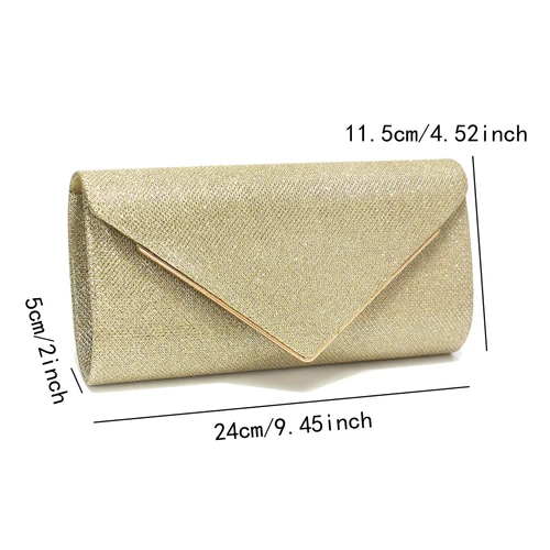 Imagen 2 del producto Bolsos de fiesta con purpurina para mujer, sobre con cubierta de Color dorado, bolsos de mano de noche elegantes e informales con cadena para el hombro