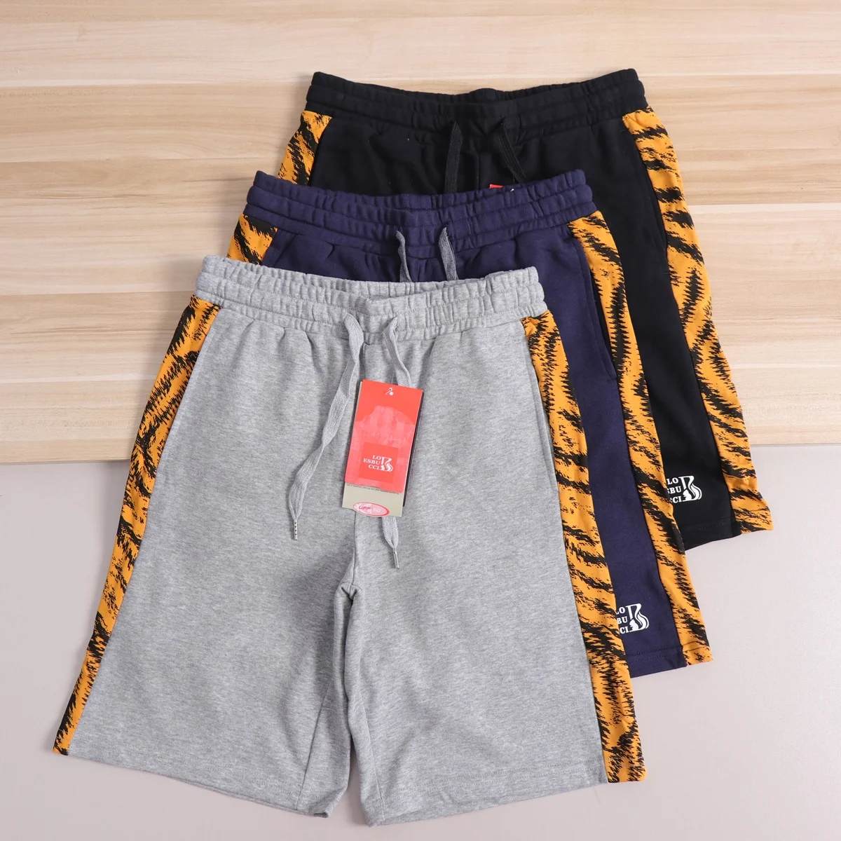 Tiger Print Trimmed! Fashionable! 2026 Summer Men's Thin Zipper Short Pants Stylish Five-Part Cotton Polyester Blend Shorts