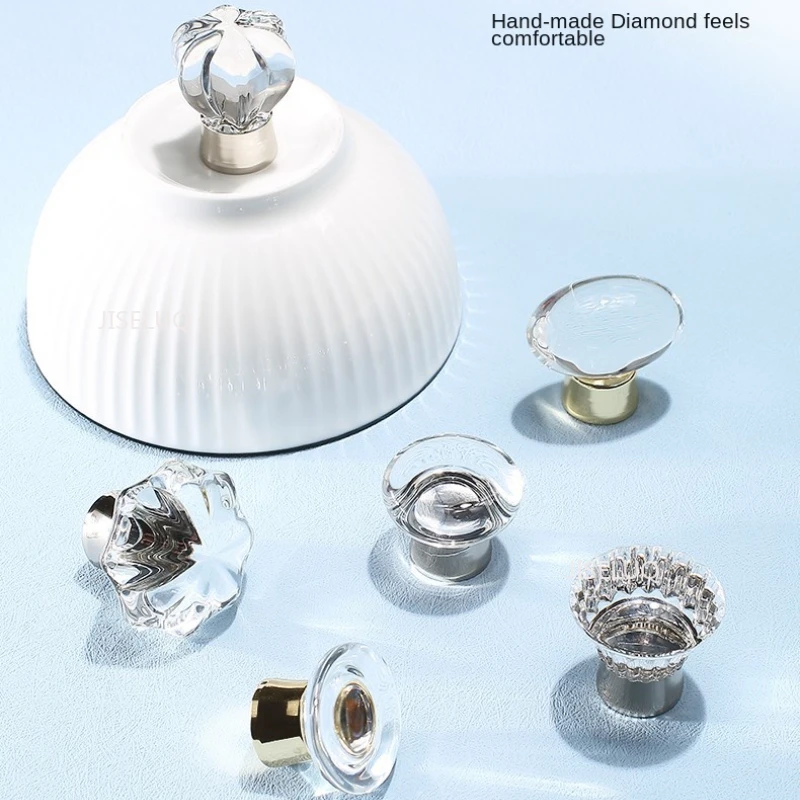 Transparent Crystal Knob Three-color Pedestal Knobs and Handles for Drawers Nordic Style Single Hole Furniture Handles