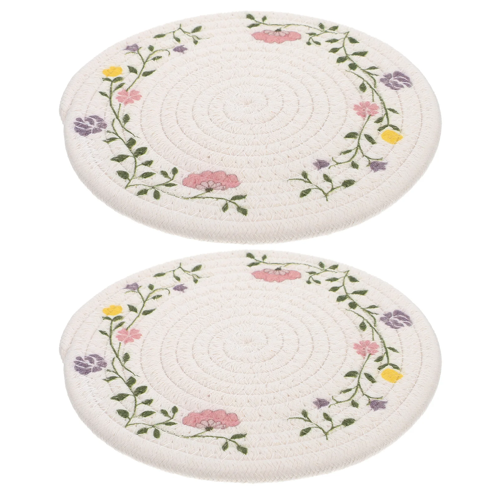 

2 Pcs Floral Pattern Insulation Pads 18cm Heat Resistant Placemats Decorative Pot Holders Round Table Mats Dining Decor