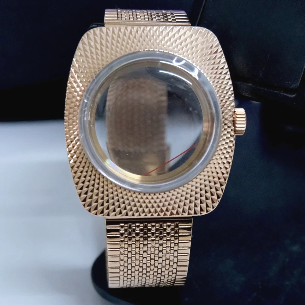 New 36.5mm Rose Gold Watch Case+WatchStrap Bird's Nest Design Watch Case Modification Parts for NH35/ NH36/7S Movement Mod Parts