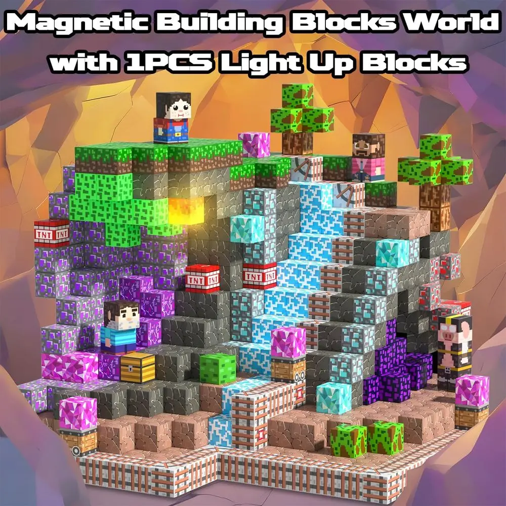 Light-Up 150-Piece Magnetic Building Blocks Set for Kids, STEM-Inspired Sensory Toy, Suitable for Ages 3+, Ideal Christmas or Bi