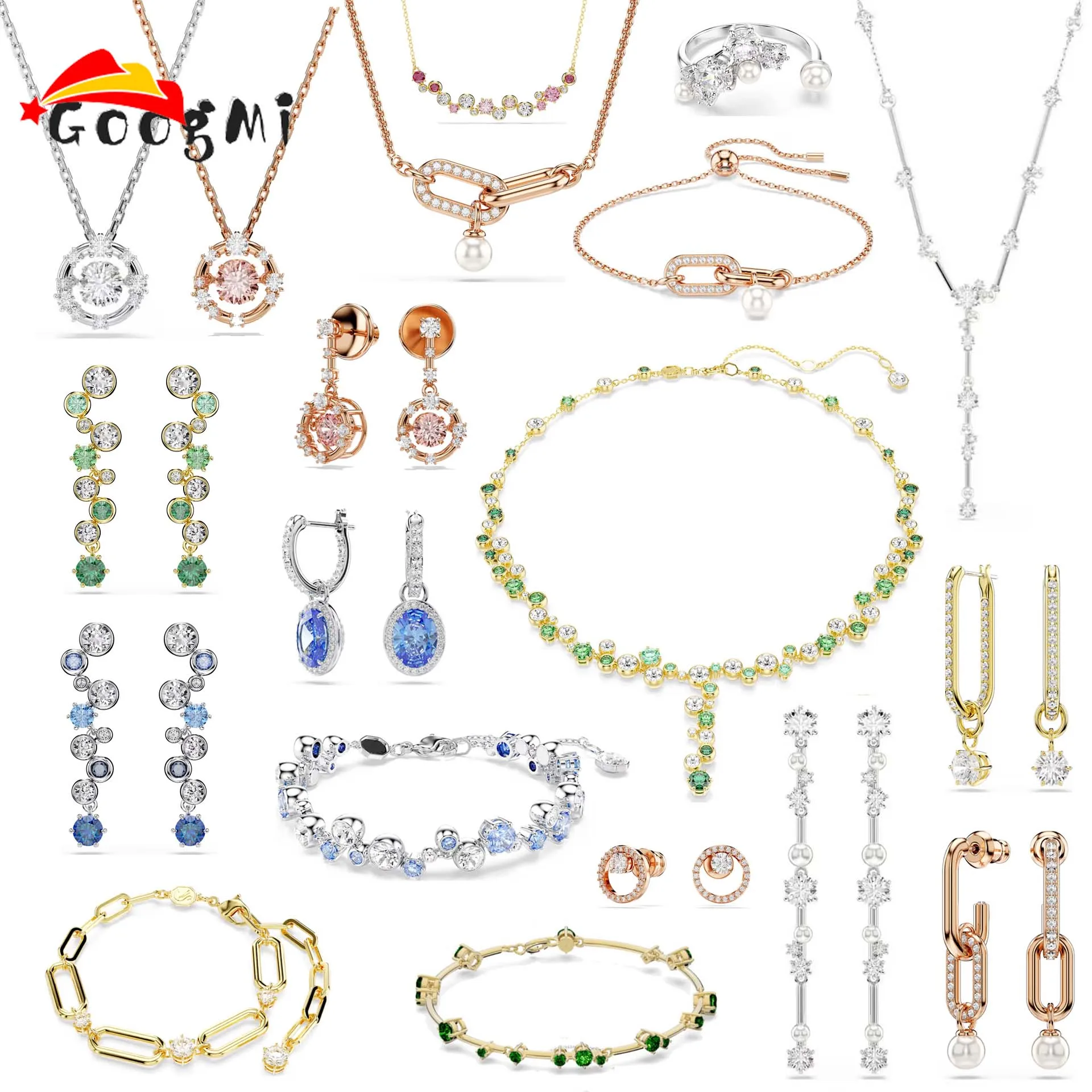 

Original Colorful High Jewelry Set Fashionable Water Drop Crystal Pendant Women's Stainless Steel Necklace Earring Bracelet Ring