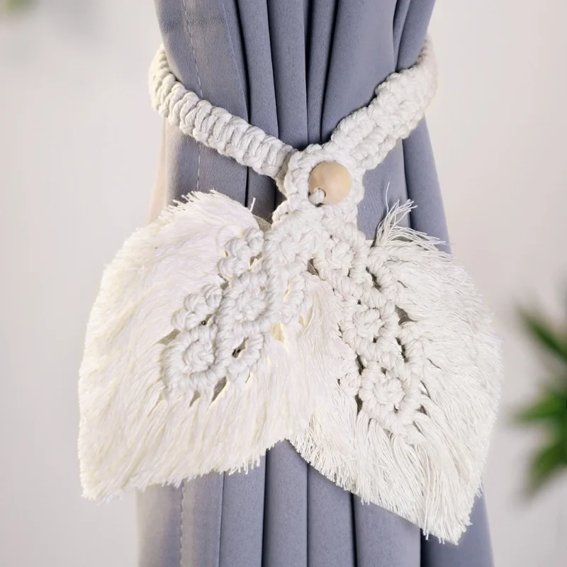 

1pc Bohemian Handwoven Curtain Binding Rope Simple Double Leaf Tassel Curtain Tiebacks
