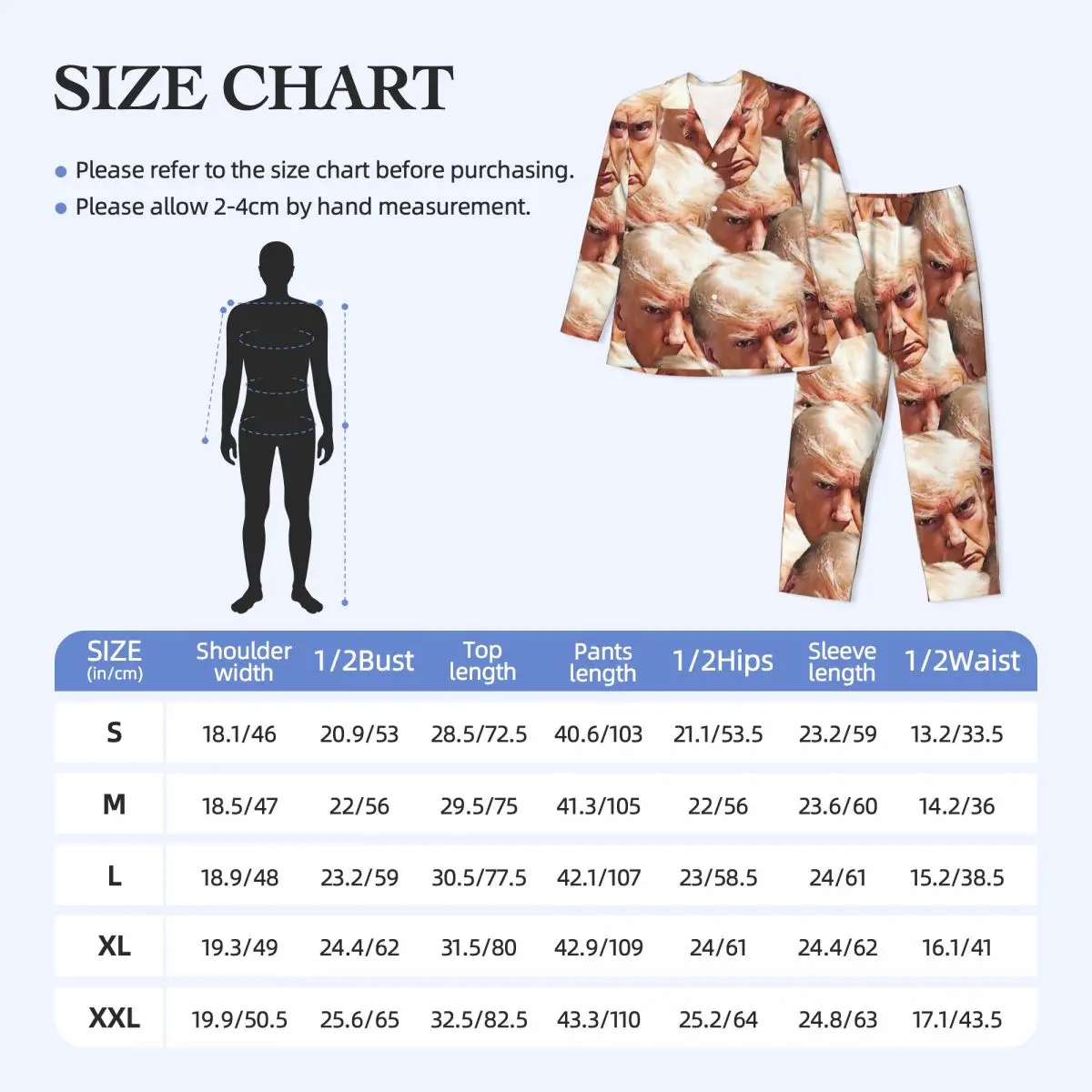 Funny Meme Donald Trump Pajamas Set Fashion Sleepwear Men Long Sleeve Retro Room 2 Pieces Home Suit Big Size XL 2XL