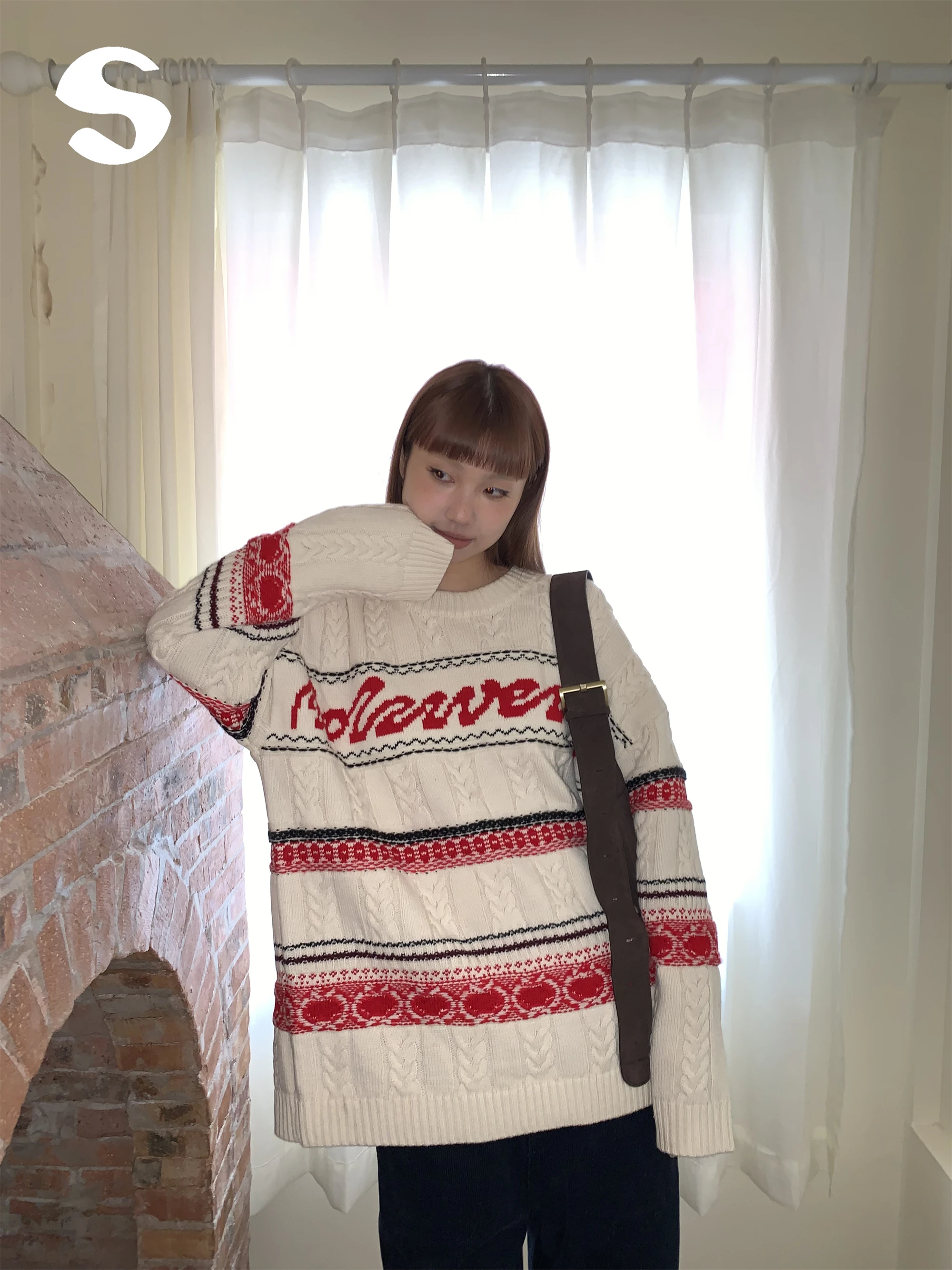 

Loose Women's Knitted Wool Sweater round Ne Casual Comfortable Winter Top Color Blo Lazy Sle Long Sve Vintage Faion