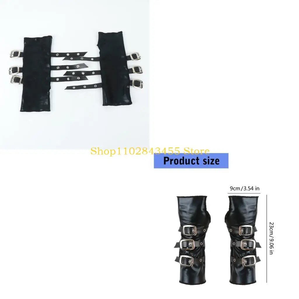

49MC Punk Arm Gloves Metal Clasp Closure Flexible Arm Sleeves Fingerless Party Gloves for Festival Night Event Gathering
