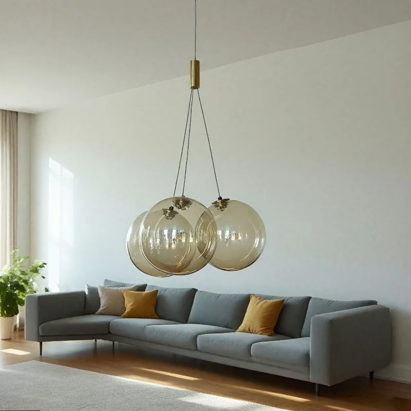 

Nordic postmodern chandelier living room dining room cafe three-head glass bubble lamp European chandelier three-head chandelier