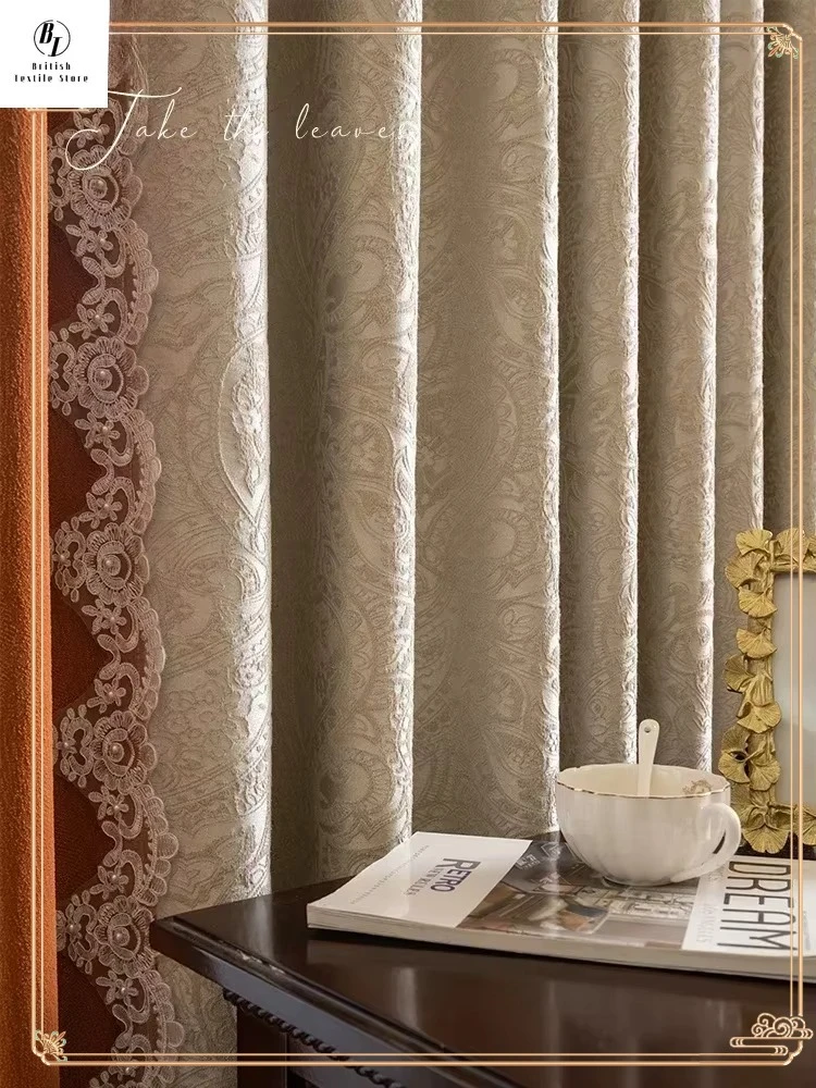 

French Lace Luxury Curtains for Living Room Dining Bedroom Cortinas Embossed Beige Balcony Window Blackout Room Custom size