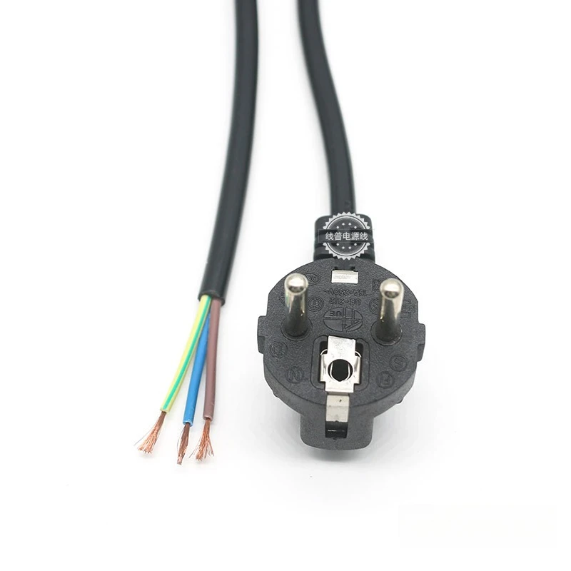 EuropeanBare 16A EU  1.5M Standard  Plug Tail  Power Wire Power Cable Semi-finished  Cord 0.75/1.0/1.5/2.5 3Pin Square Copper
