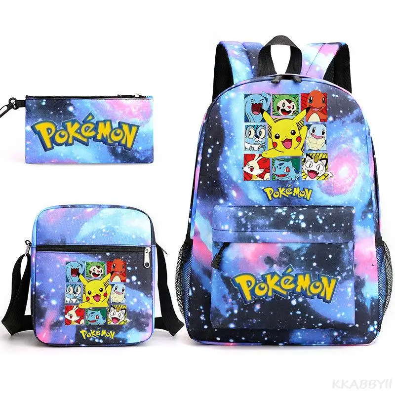 3pcs POKEMON GO Backpack Women Men Laptop Backpack Capacity Pikachu School Bags Mochila for Teenagers Boys Girls Backpack Travel