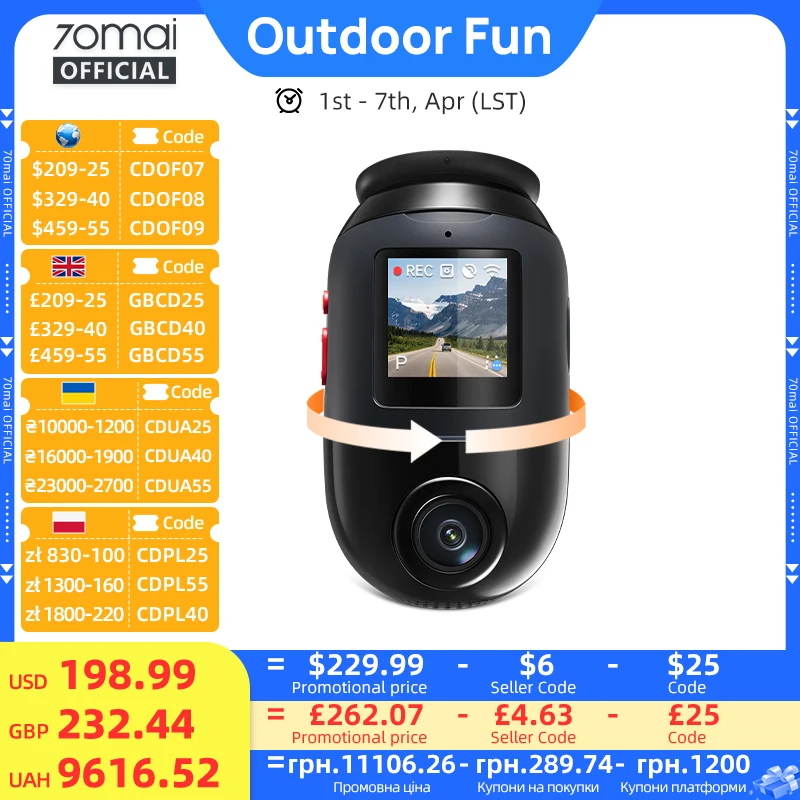 70mai Dash Cam Omni X800 4K 2160P HDR 60fps Zweikanal unterstützt ADAS F1.7 Superkondensator 4G kompatibel Wifi6 70mai Omni X800