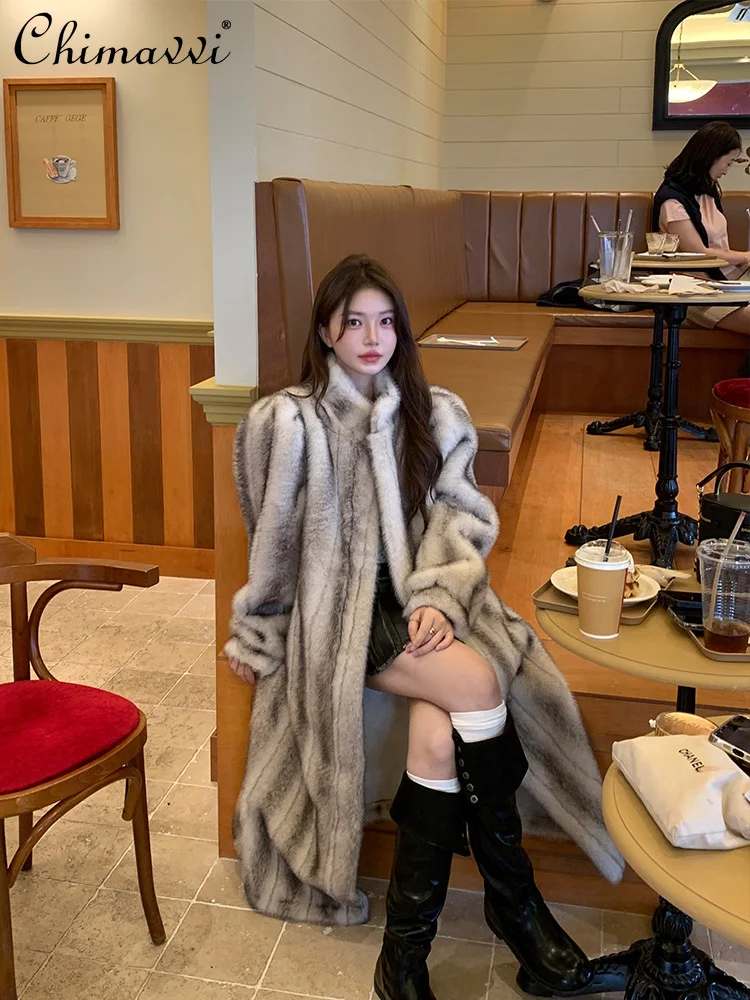 High-end Retro Cross Mink Fur Jacket Women's 2025 Winter New Fashion Loose Warm Fur Integrated Mink Long Elegant Faux Fur Coat