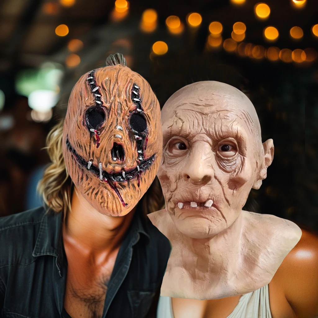 

Realistic Dry Old Man Gollum Latex Masks Human Head Cover Halloween Vampire Cosplay Scar Pumpkin Scarecrow Party Helmet Props