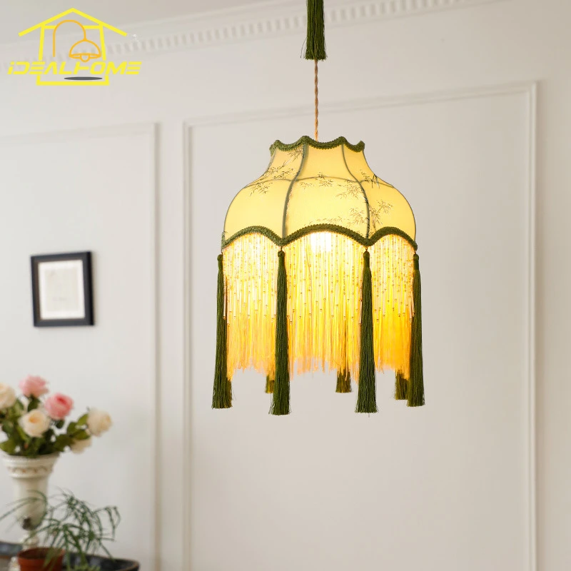 Chinese Classical Vintage Copper Fabric Art Decorative Pendant Lights LED E27 Gold Lustre Living Room Restaurant Tea House Study