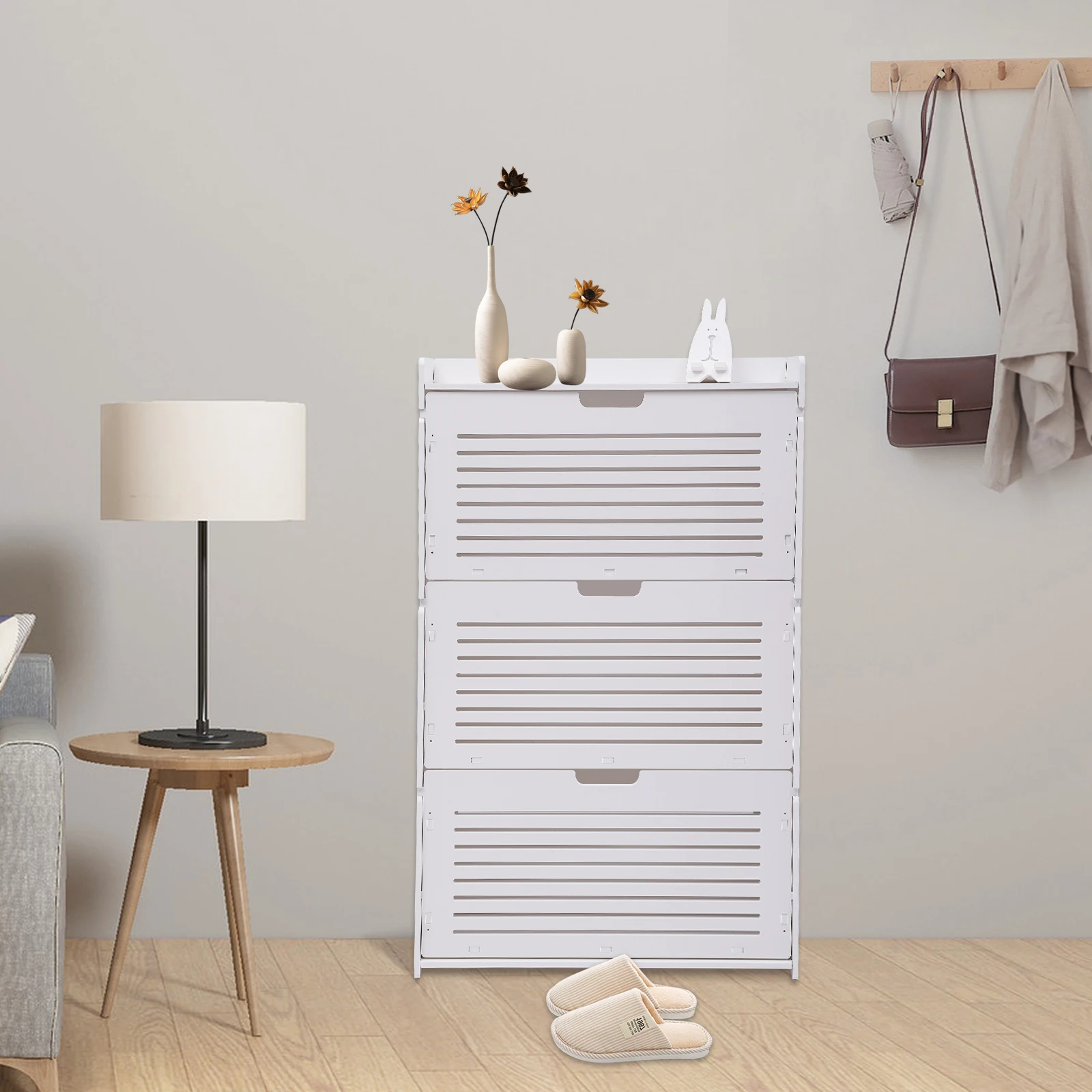 

White Shoe Storage Cabinet Organizer and 3 Flip Drawers for Entryway Shoe Rack Cabinet Rack Entryway Home White 3 Drawers